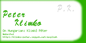peter klimko business card